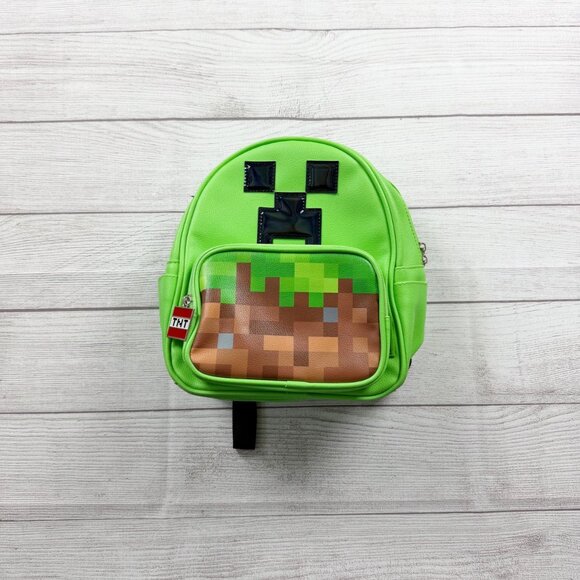 Minecraft Other - Minecraft Creeper Mini Backpack Kids Green Pixel Block Design Small Zipper Bag